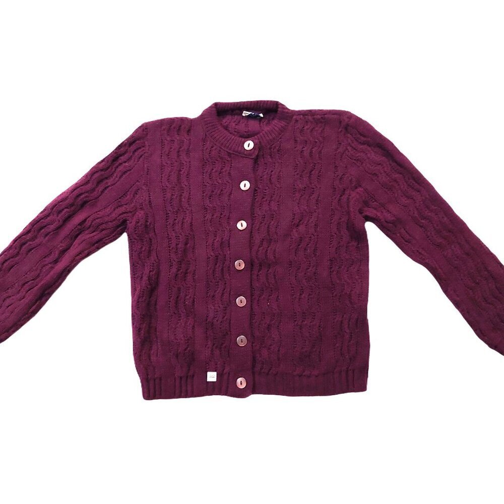 Vintage 1940s-1950s Deep Purple Cable Knit Cardigan Sweater
